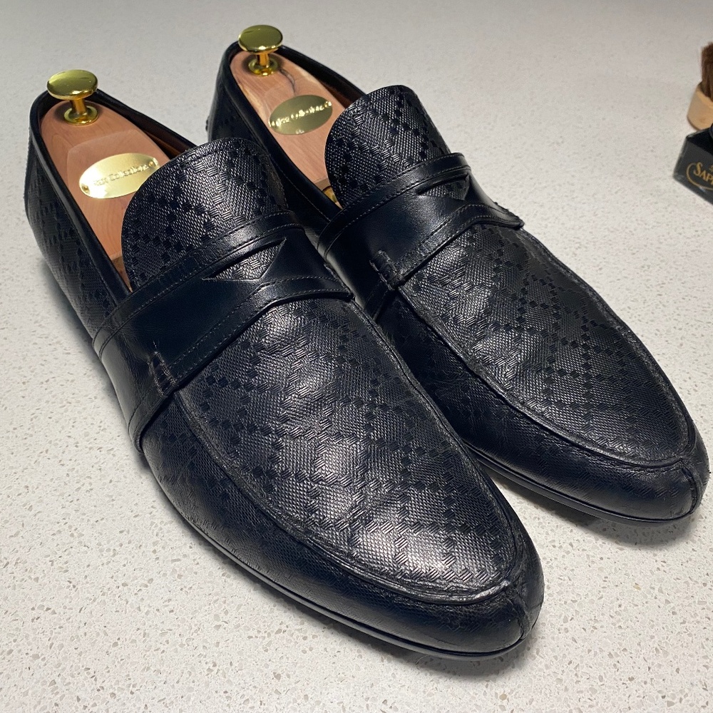 GUCCI Penny Loafers Classic Monogram Black Leather UK 10 US 11
